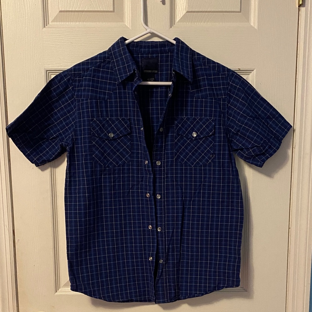 George Men's Navy Plaid Button-Down Shirt